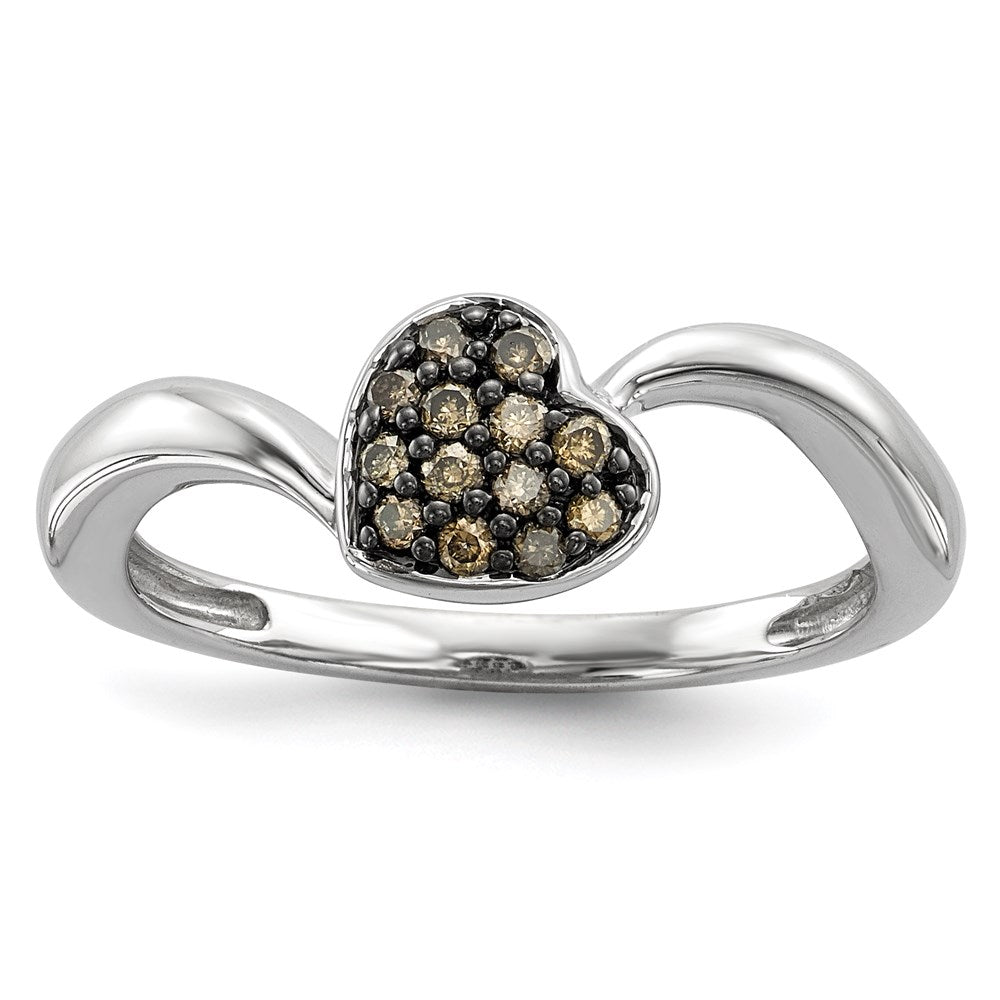 Champagne Diamond Small Heart Ring in Sterling Silver