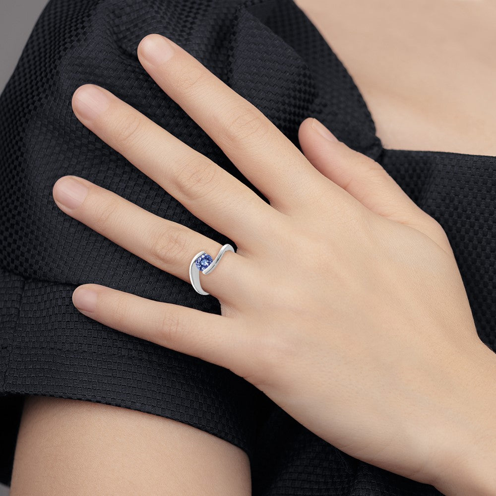 Rhodium Round Tanzanite Bypass Ring in Sterling Silver