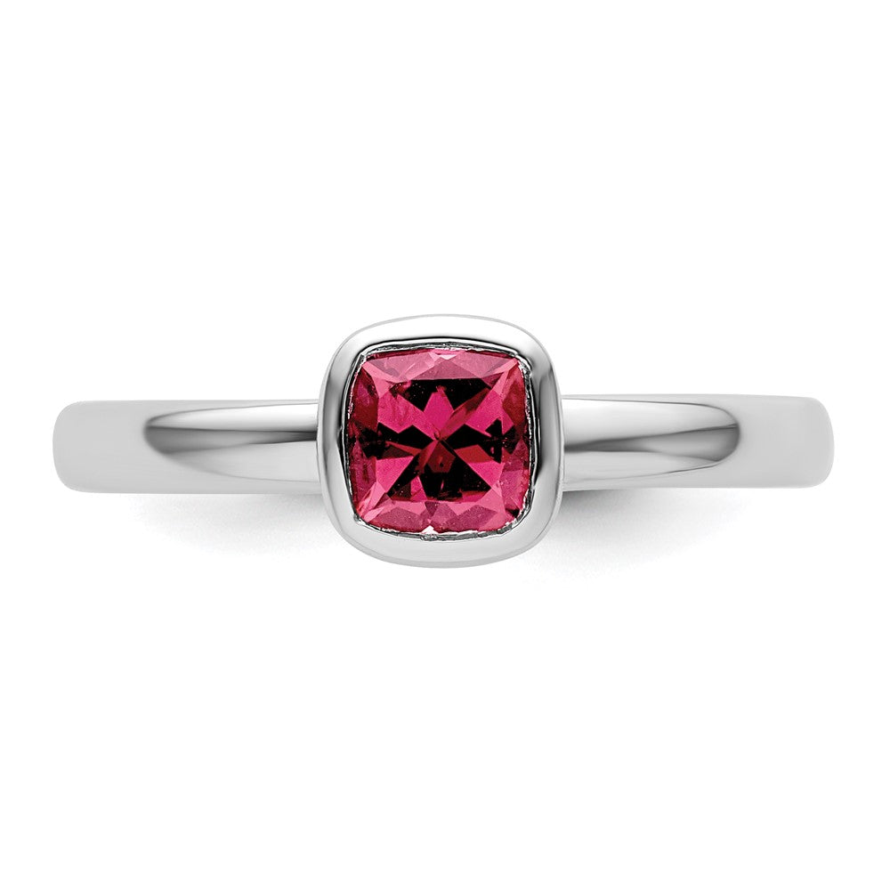 Stackable Expressions Cushion Cut Pink Tourmaline Ring in Sterling Silver