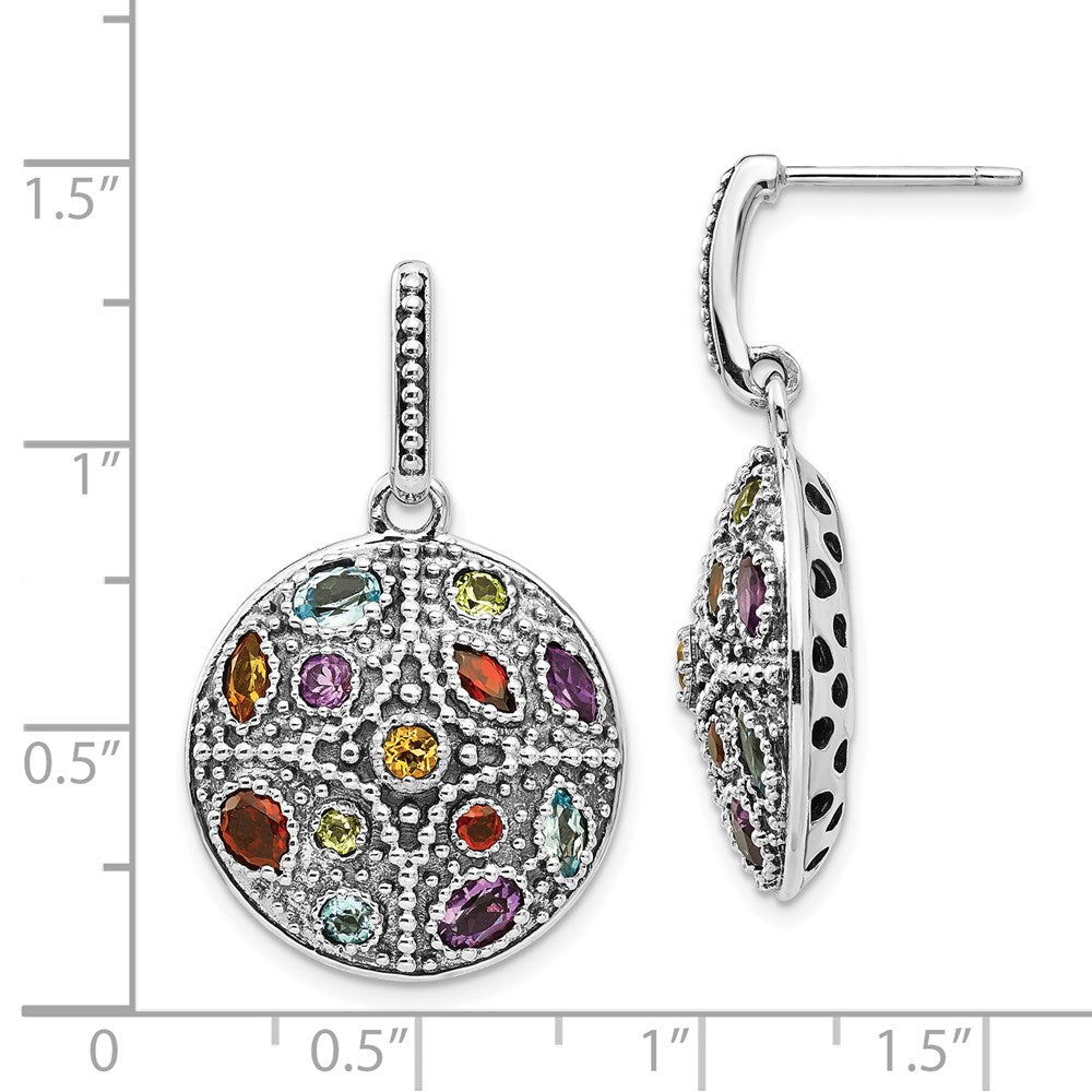 Shey Couture Sterling Silver with 14k Accent Antiqued .55Amethyst/.28Citrine/.65Blue Topaz.37Peridot/.52Garnet Post Dangle Earrings
