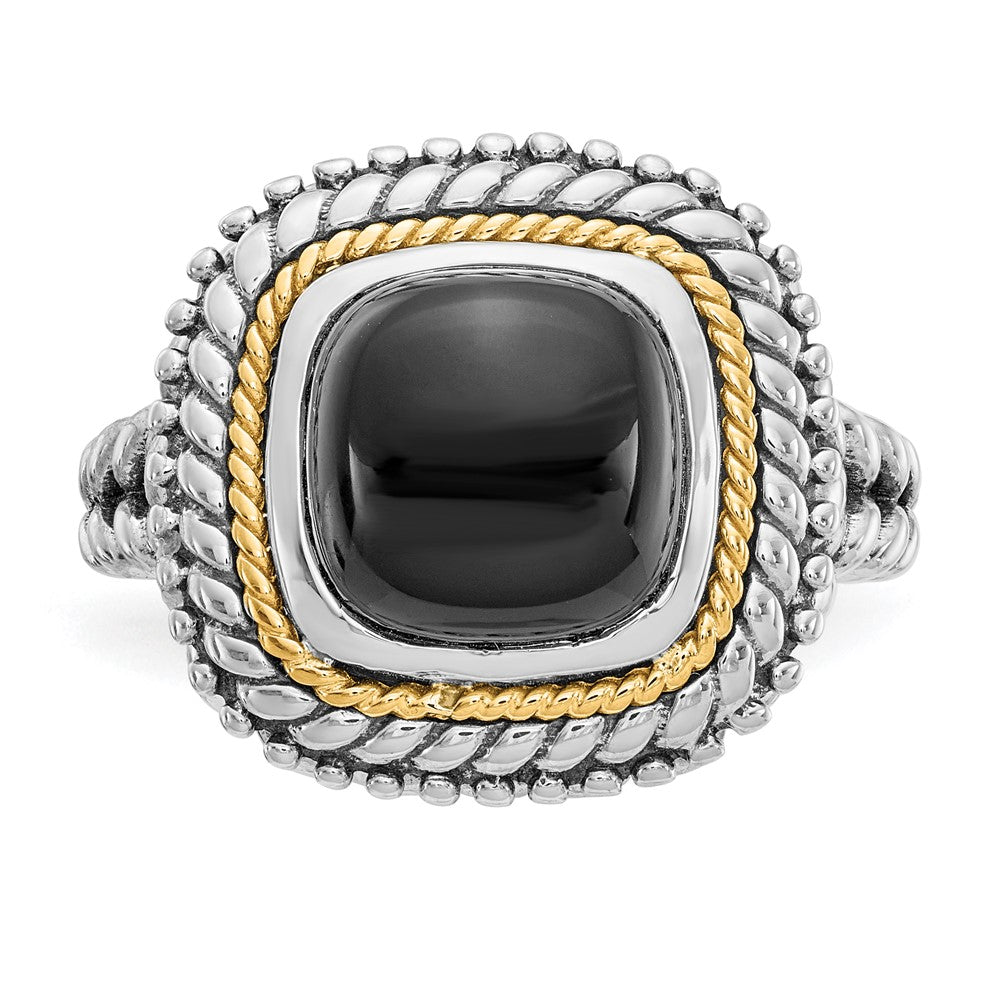 Shey Couture Sterling Silver with 14k Accent Antiqued Cabochon Black Onyx Ring