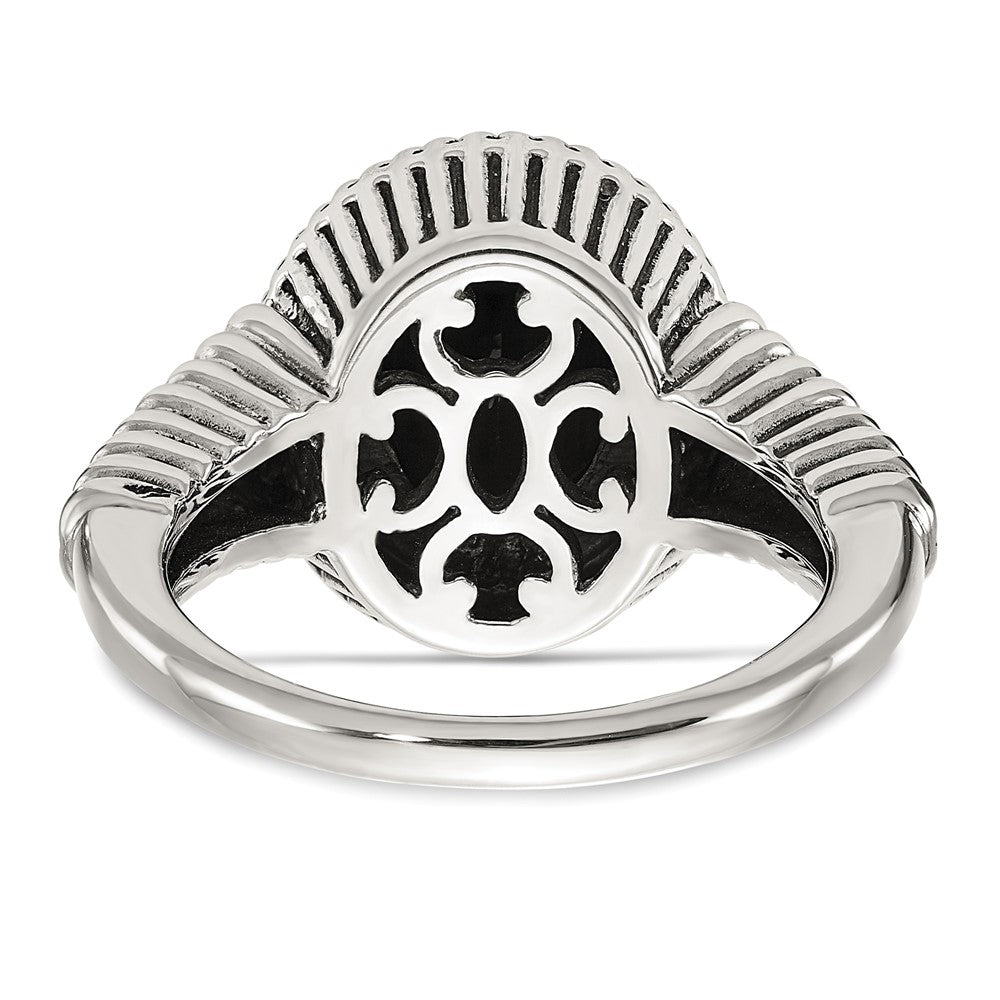 Shey Couture Sterling Silver with 14k Accent Antiqued Checkerboard-cut Black Onyx Ring