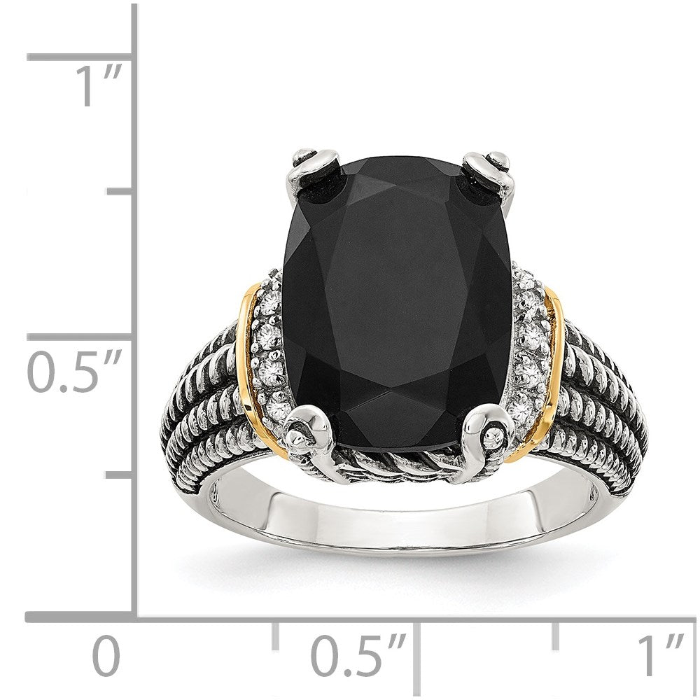 Shey Couture Sterling Silver with 14k Accent Antiqued Black Onyx & White Diamond Ring
