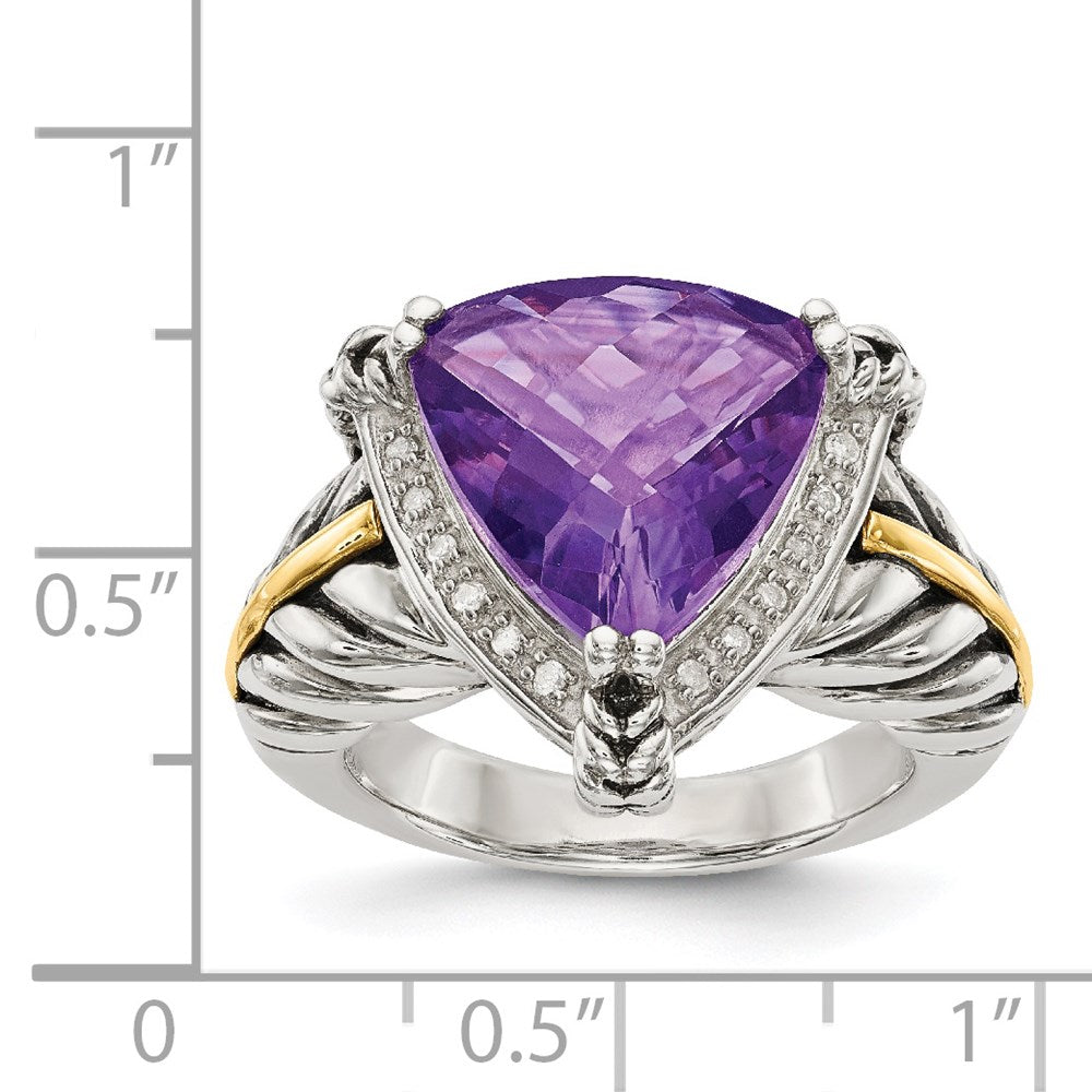 Shey Couture Sterling Silver with 14k Accent Antiqued Trillion Amethyst & Diamond Ring