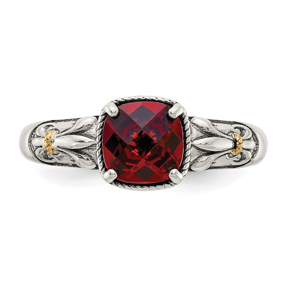 Shey Couture Sterling Silver with 14k Accent Antiqued Cushion Checkerboard Garnet Ring