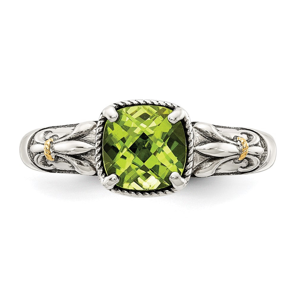 Shey Couture Sterling Silver with 14k Accent Antiqued Cushion Peridot Ring