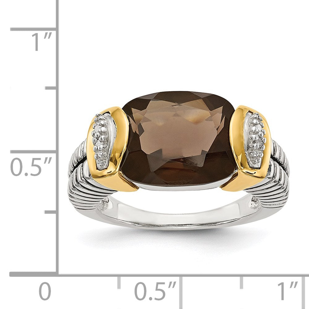 Shey Couture Sterling Silver with 14k Accent Antiqued Cushion Checkerboard Smoky Quartz & Diamond Ring