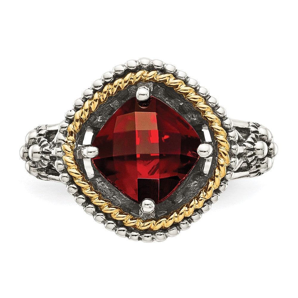 Shey Couture Sterling Silver with 14k Accent Antiqued Checkerboard Cushion Garnet Ring