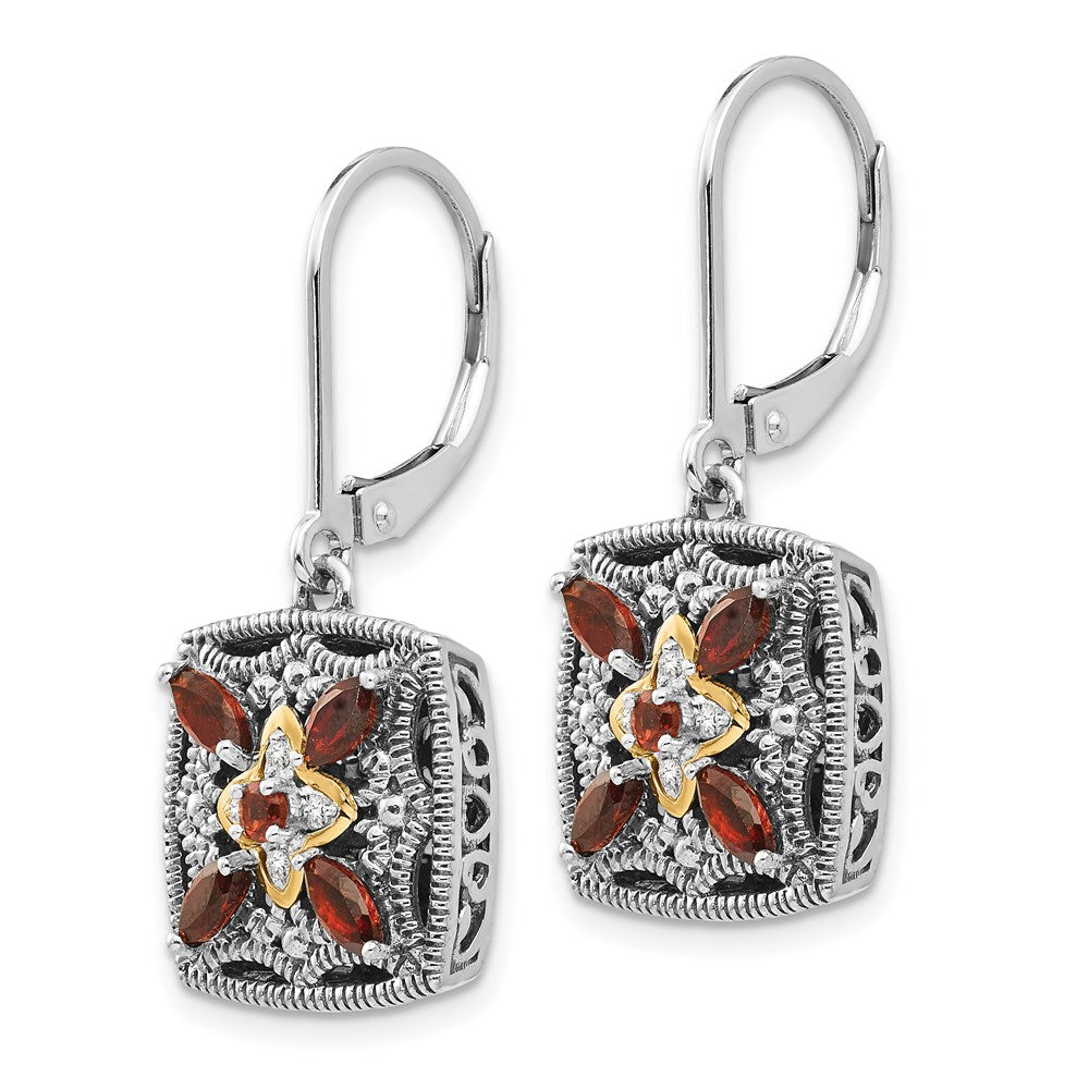 Shey Couture Sterling Silver with 14k Accent Antiqued Diamond & Marquise Garnet Leverback Earrings