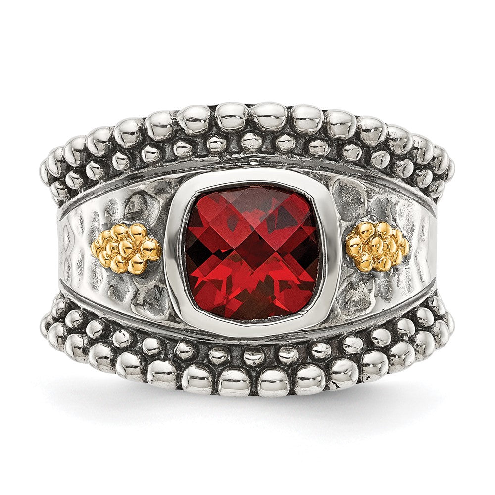 Shey Couture Sterling Silver with 14k Accent Antiqued Cushion Bezel Garnet Ring