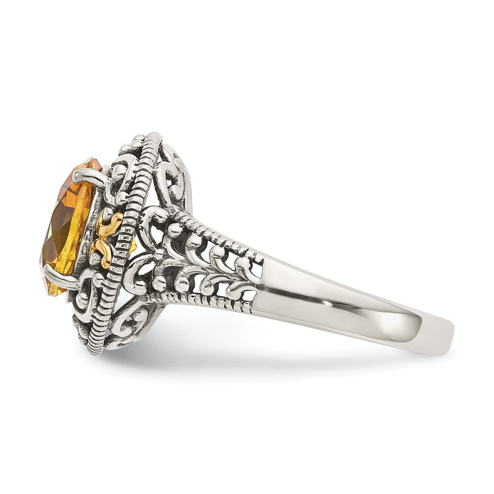 Shey Couture Sterling Silver with 14k Accent Antiqued Round Citrine Ring