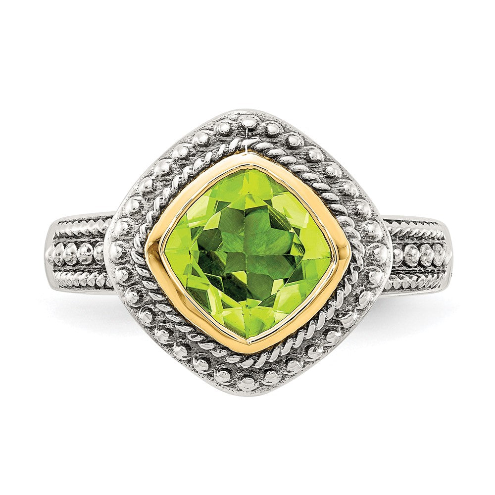 Shey Couture Sterling Silver with 14k Accent Antiqued Cushion Bezel Peridot Ring