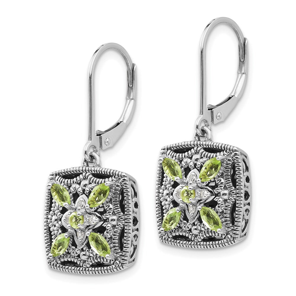 Shey Couture Sterling Silver with 14k Accent Antiqued Diamond & Marquise Peridot Leverback Earrings
