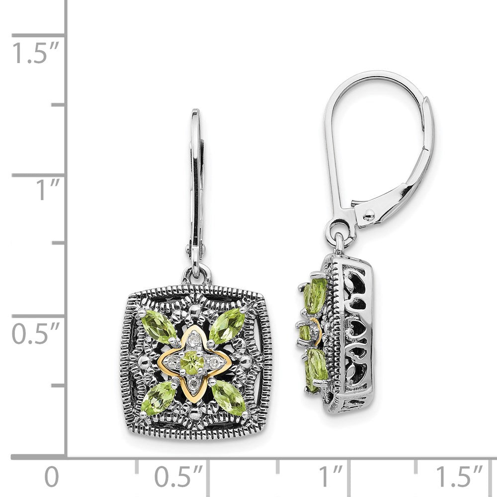 Shey Couture Sterling Silver with 14k Accent Antiqued Diamond & Marquise Peridot Leverback Earrings