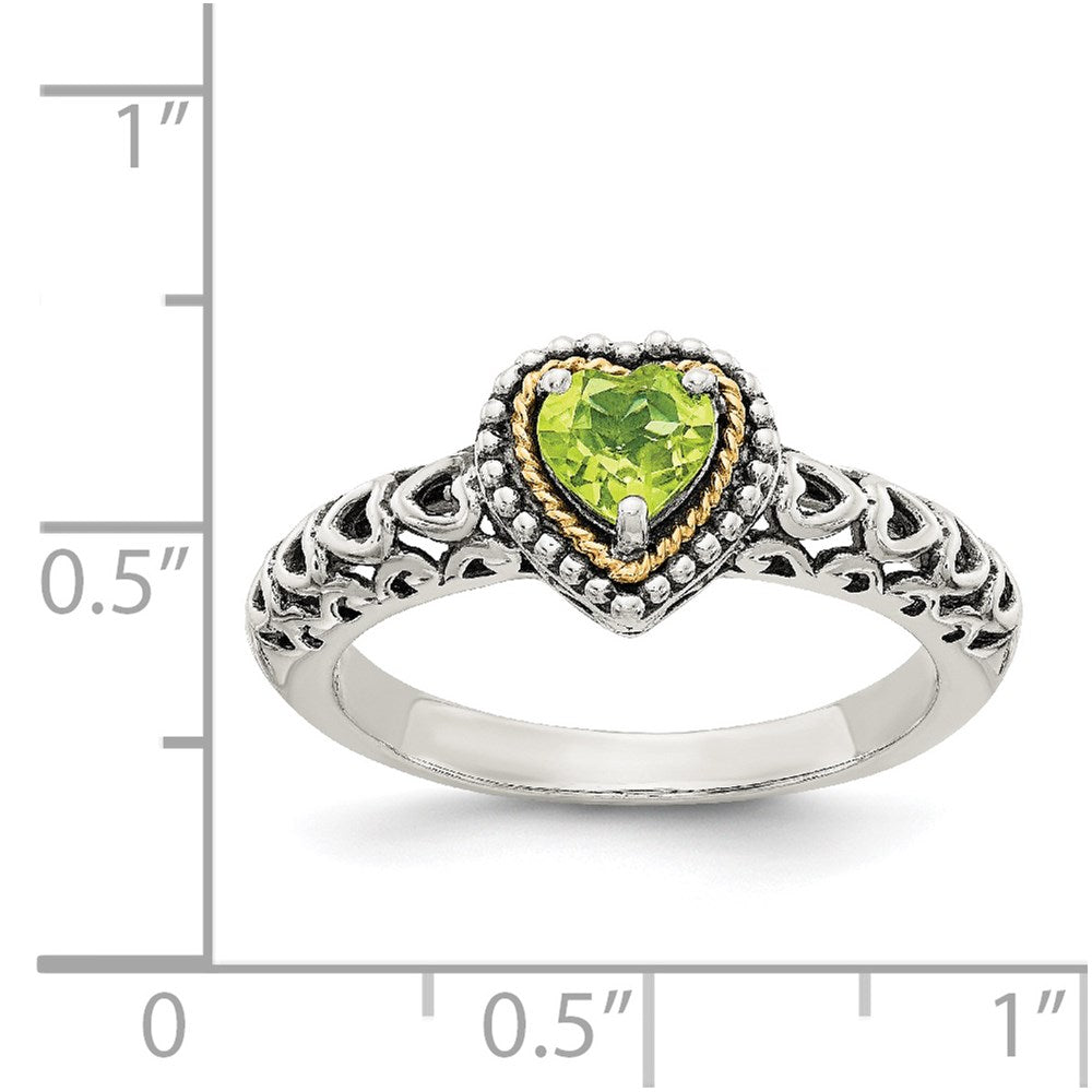 Shey Couture Sterling Silver with 14k Accent Antiqued Heart Peridot Ring