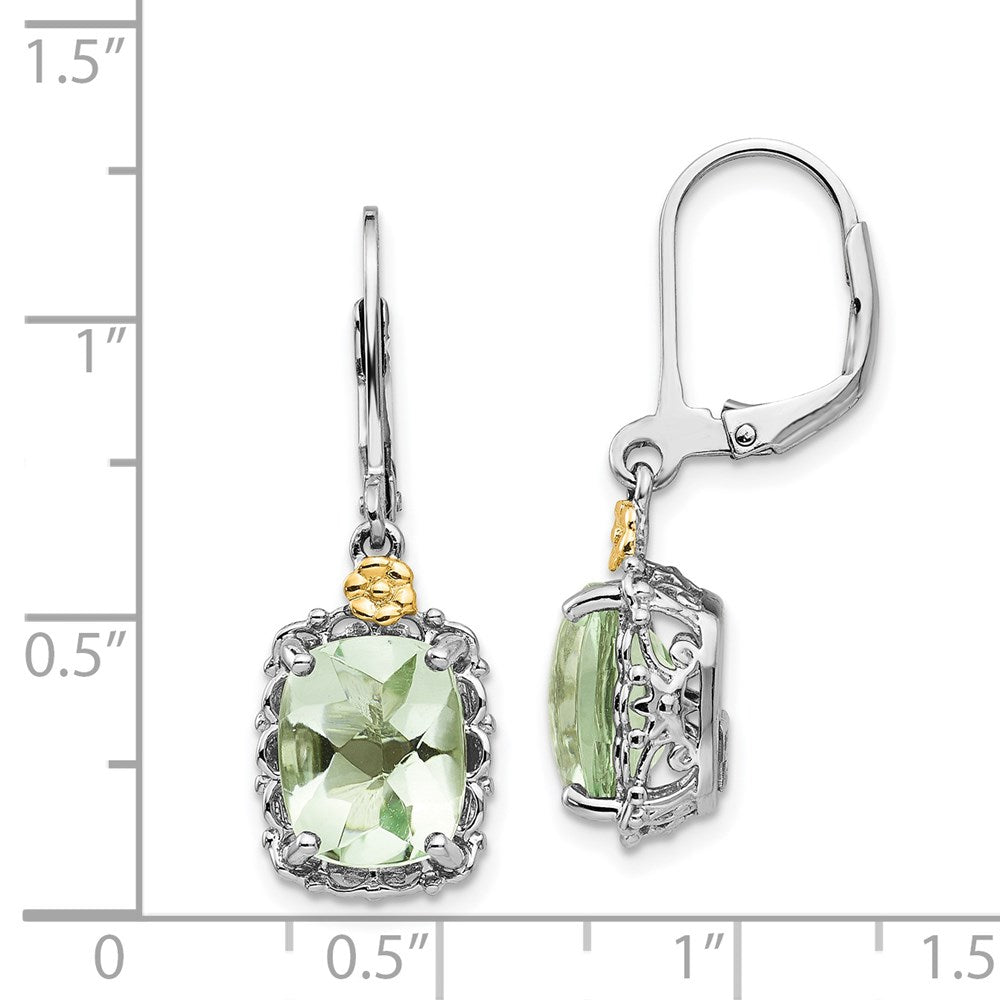 Shey Couture Sterling Silver Rhodium-Plated with 14k Accent Cushion Green Quartz Leverback Earrings