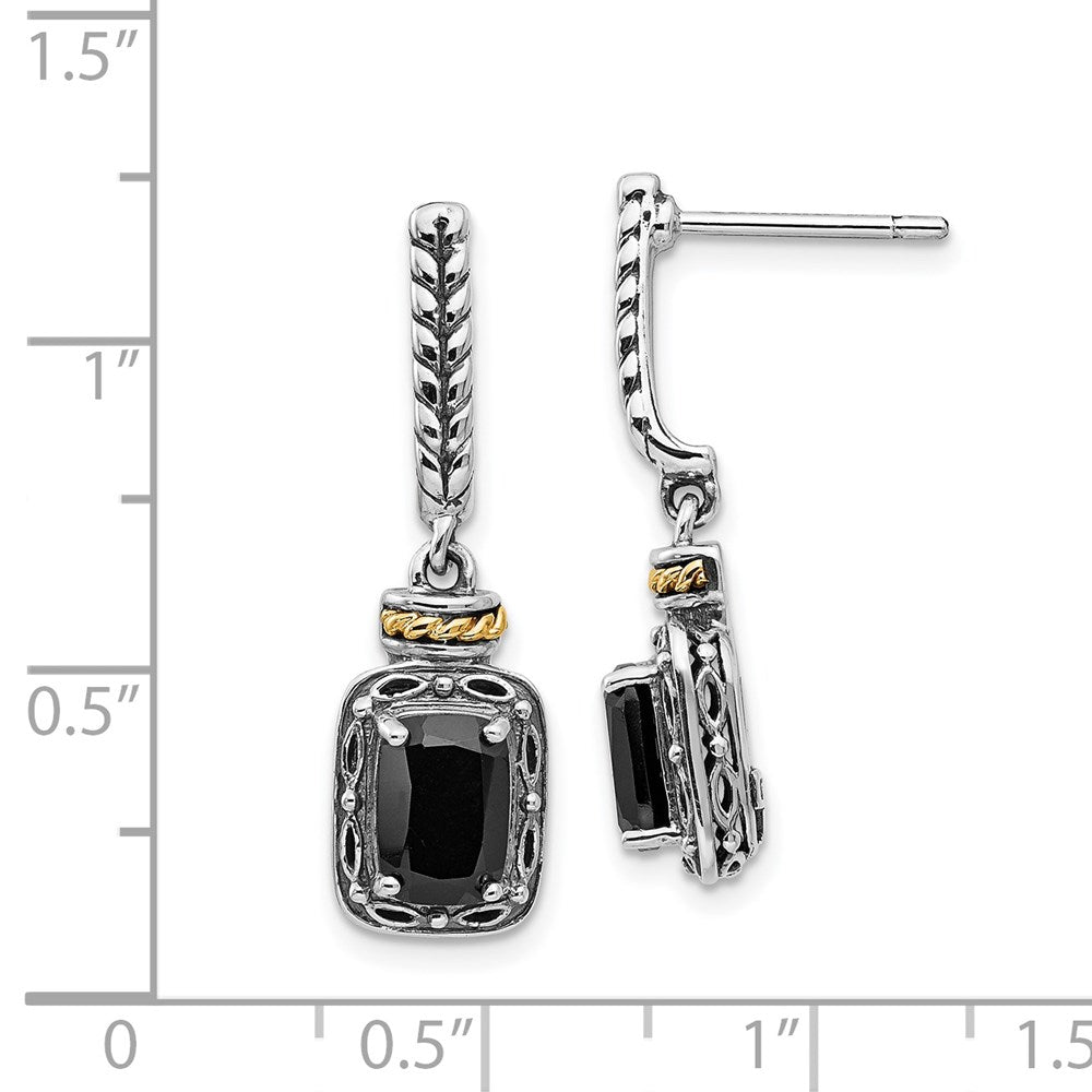 Shey Couture Sterling Silver with 14k Accent Antiqued Black Onyx Post Dangle Earrings