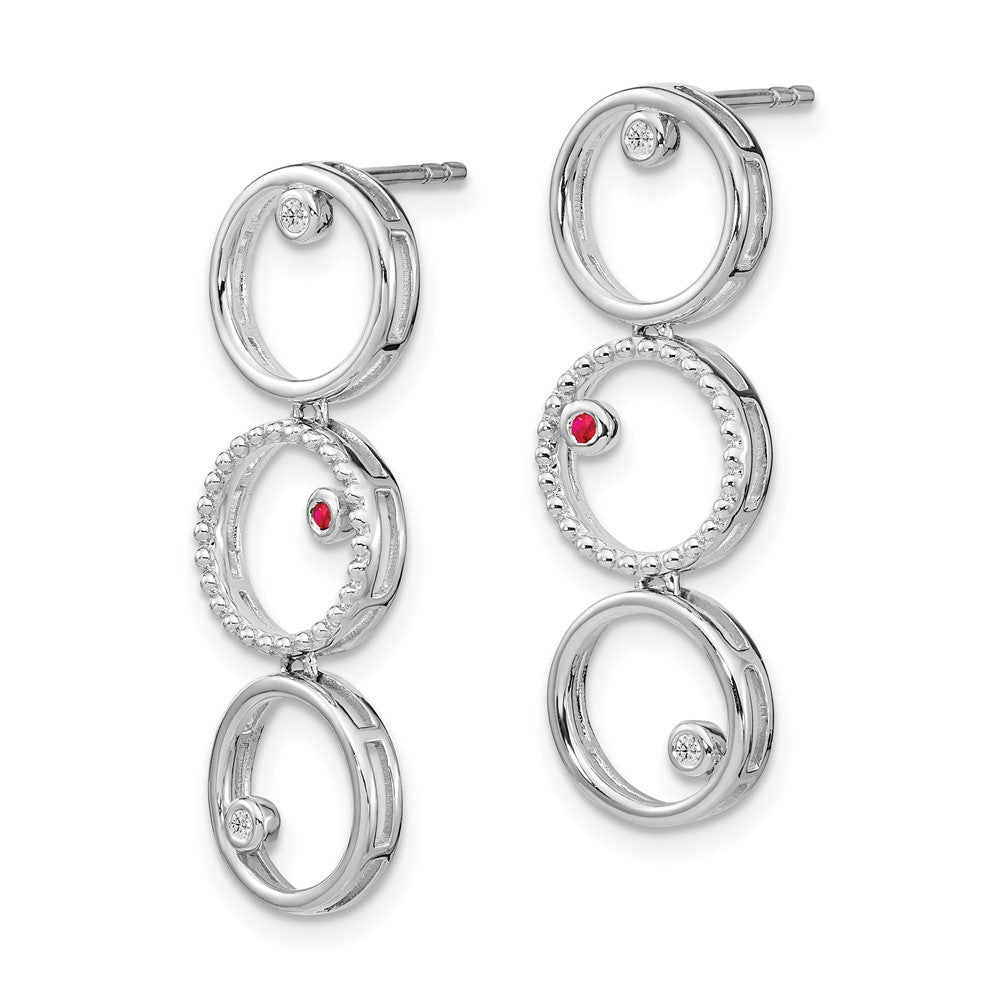 White Ice Sterling Silver Rhodium-plated Diamond & Ruby Post Drop Earrings
