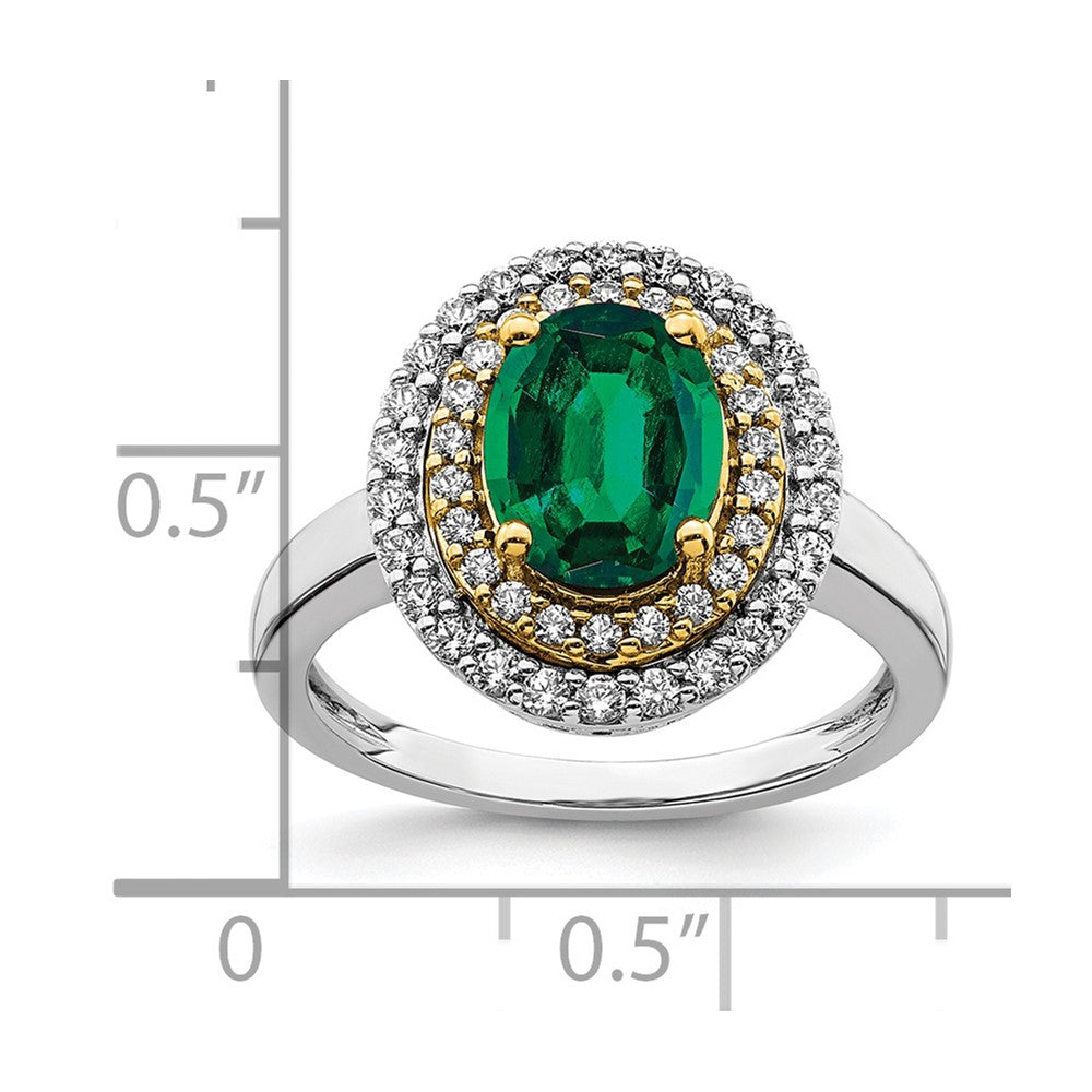 Two-Tone Lab Grown VS/SI FGH Diamond & Created Emerald Ring in 14k Yellow & White Gold