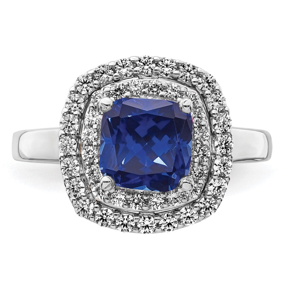 Lab Grown VS/SI FGH Diamond & Created Blue Sapphire Ring in 14k White Gold