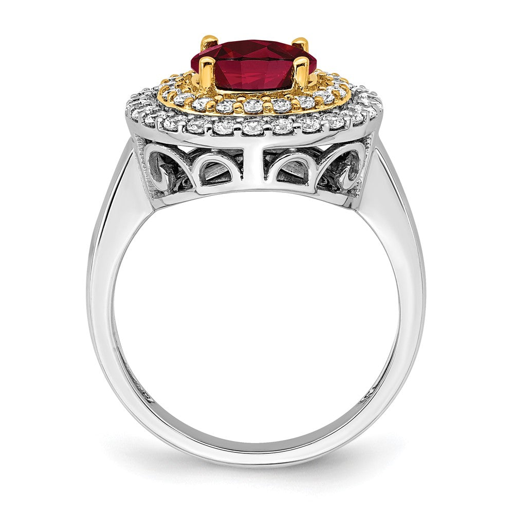 Two-Tone Lab Grown VS/SI FGH Diamond & Created Ruby Ring in 14k Yellow & White Gold