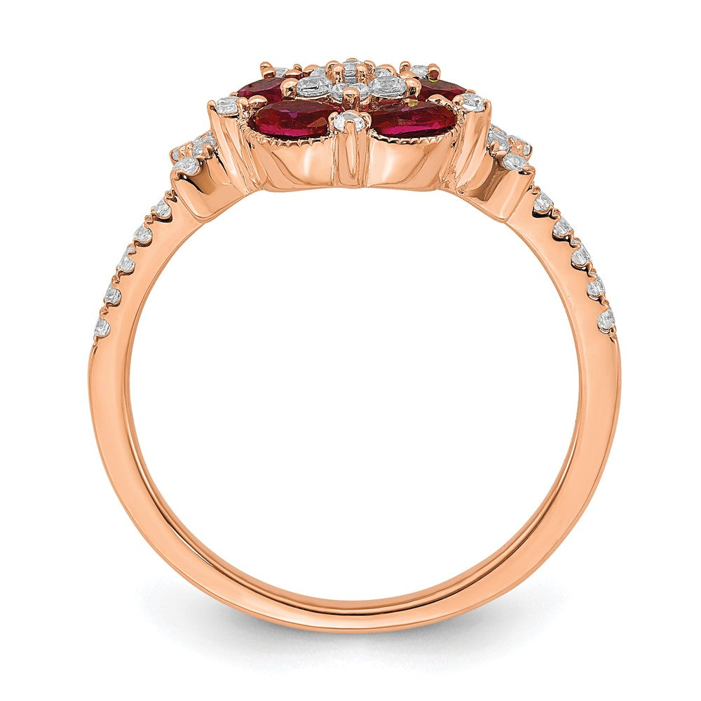 Lab Grown Diamond VS/SI FGH Cr.Ruby Floral Ring in 14k Rose Gold