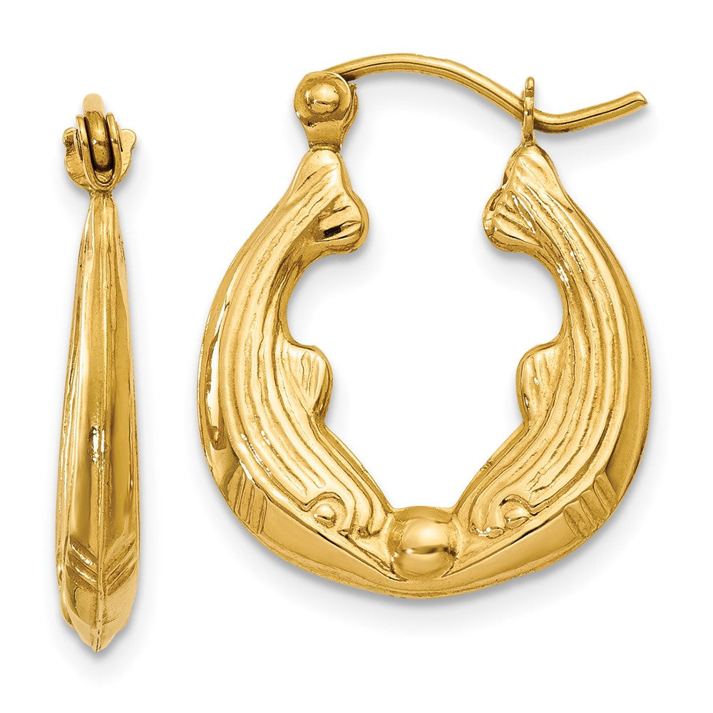 Dolphin Hoop Earrings in 14k Yellow Gold