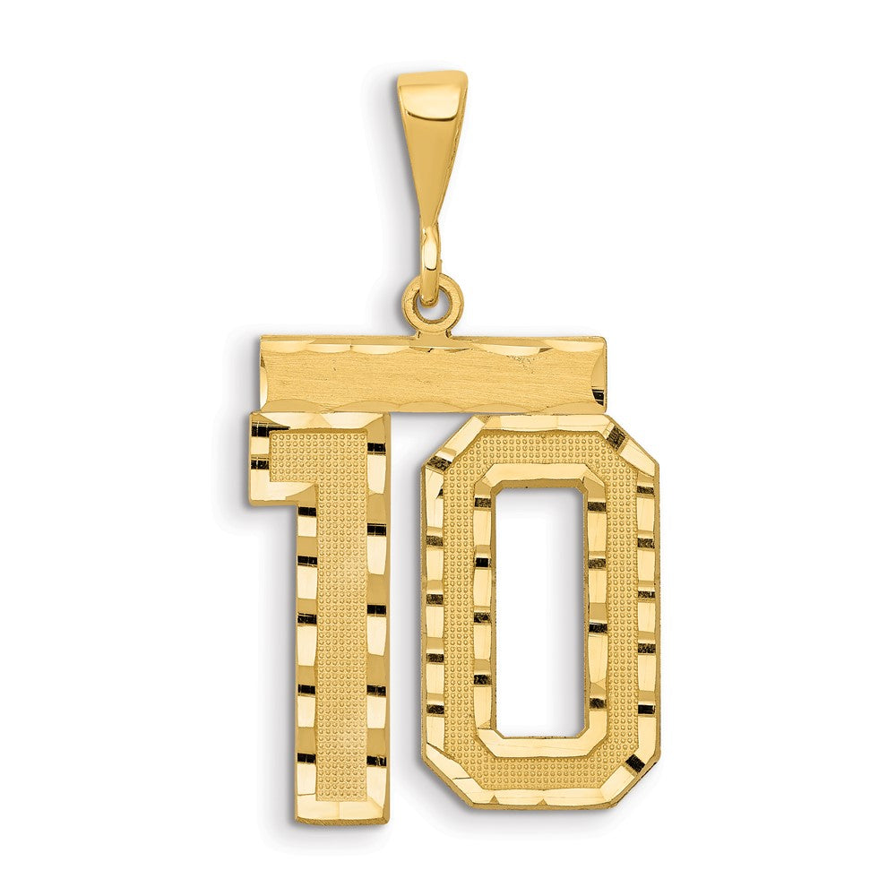 Small Brushed Diamond-cut Number 10 Charm in 14k Yellow Gold
