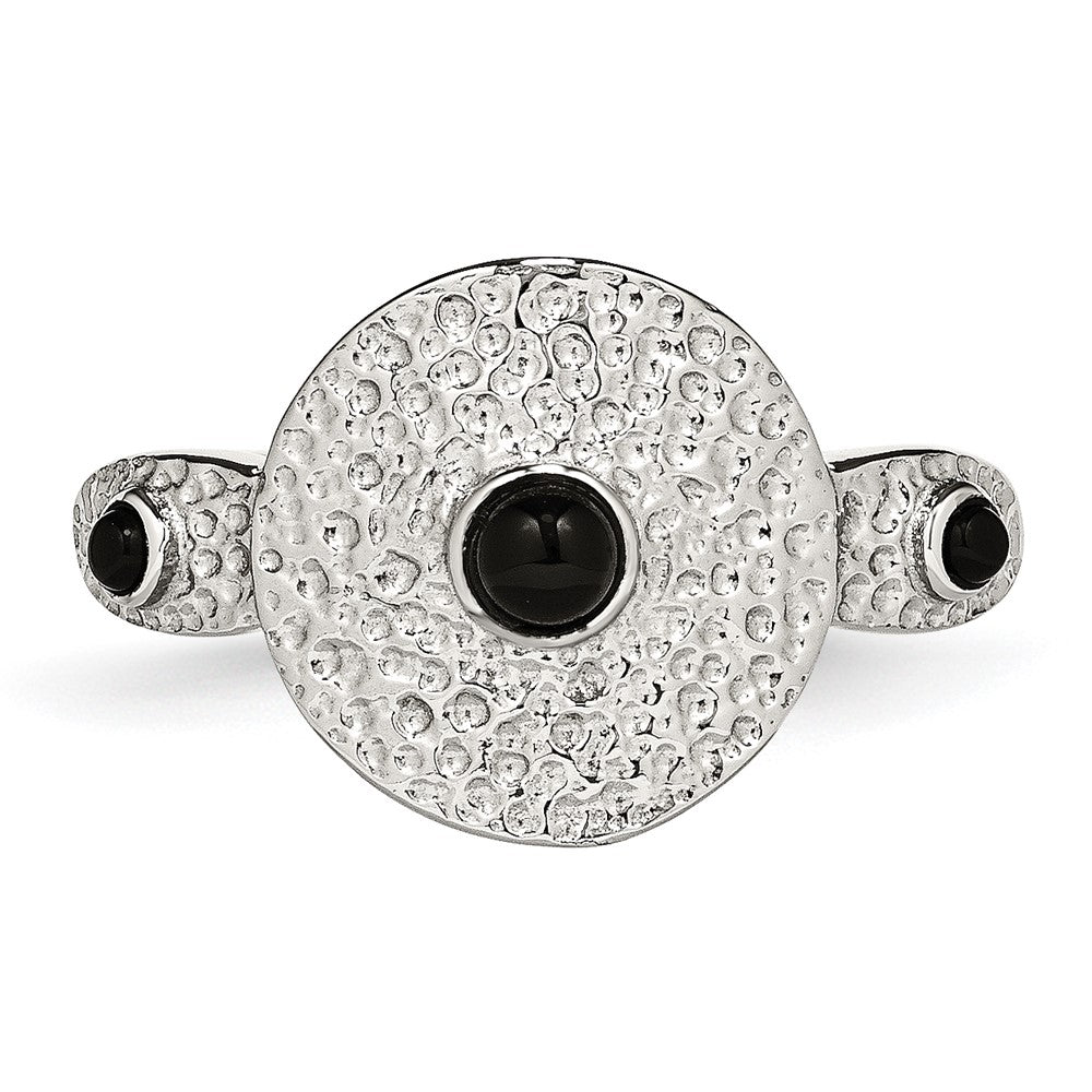 Polished & Textured Black Onyx Ring in Stainless Steel