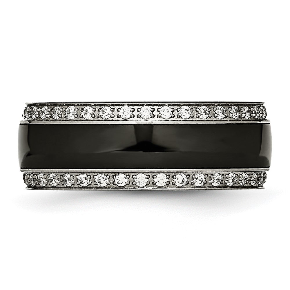 Chisel Stainless Steel Polished with Black Ceramic & CZ Ring