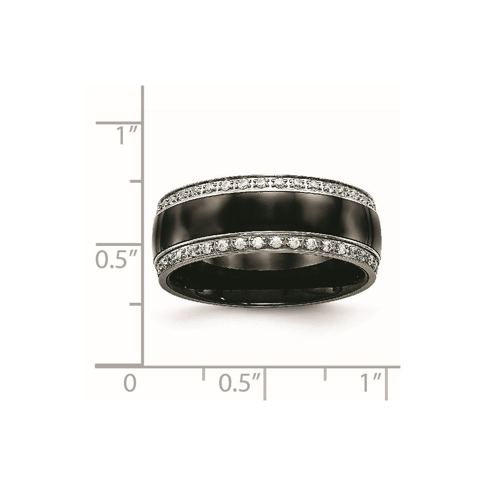Chisel Stainless Steel Polished with Black Ceramic & CZ Ring