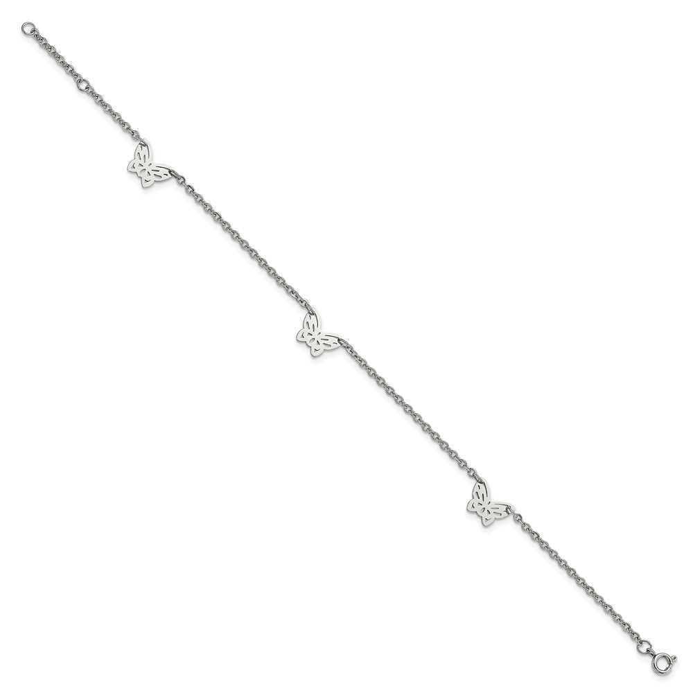 Chisel Stainless Steel Polished with Butterfly Charms 9.5-inch Anklet Plus 1-inch Extension