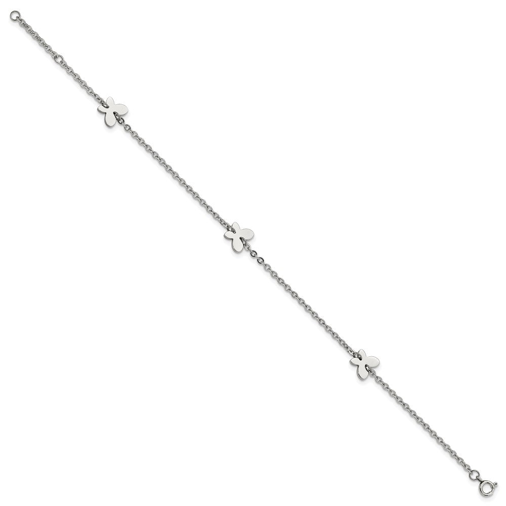 Chisel Stainless Steel Polished with Butterfly Charms 9-inch Anklet Plus 1-inch Extension