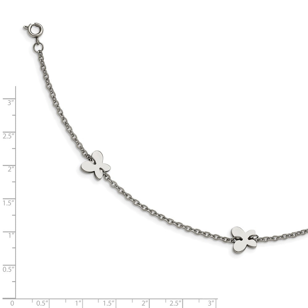 Chisel Stainless Steel Polished with Butterfly Charms 9-inch Anklet Plus 1-inch Extension