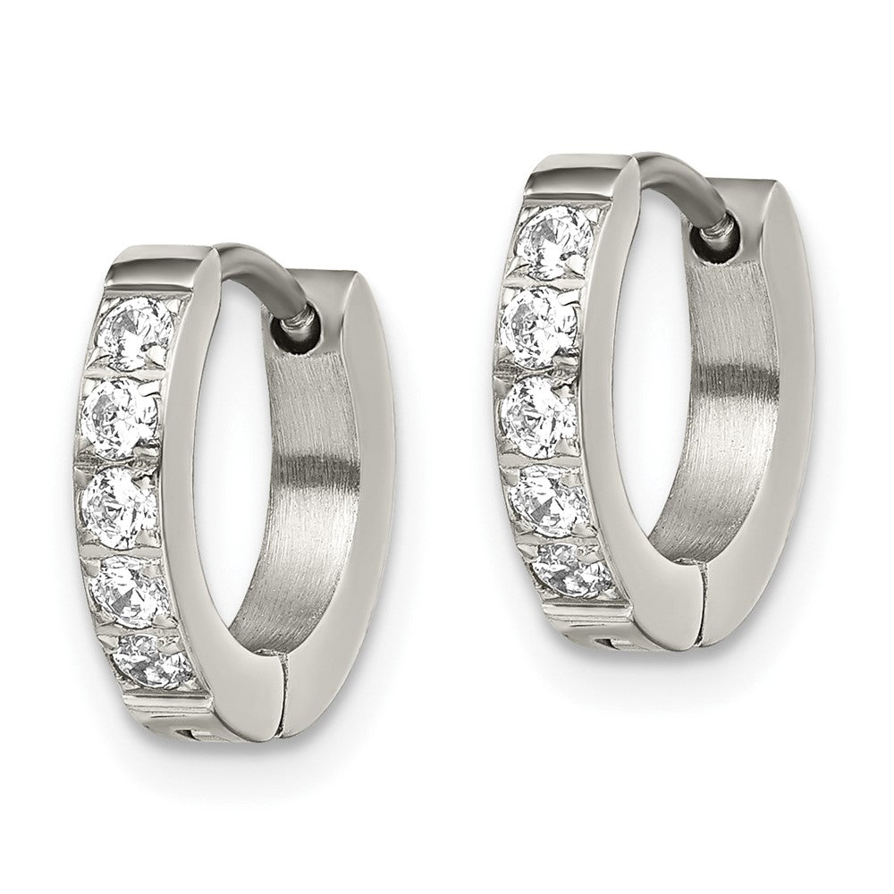 Chisel Stainless Steel Polished with CZ 2.5mm Hinged Hoop Earrings