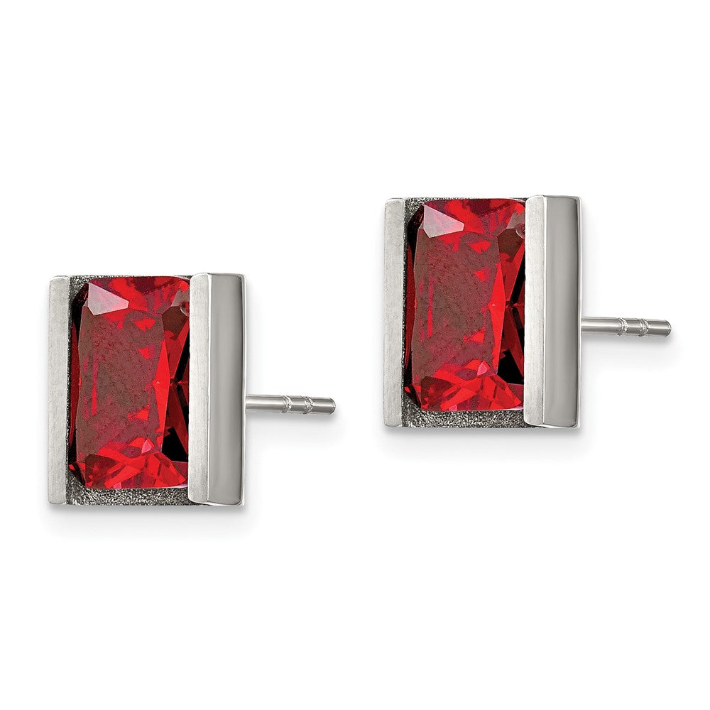 Chisel Stainless Steel Polished Red CZ Rectangle Post Earrings