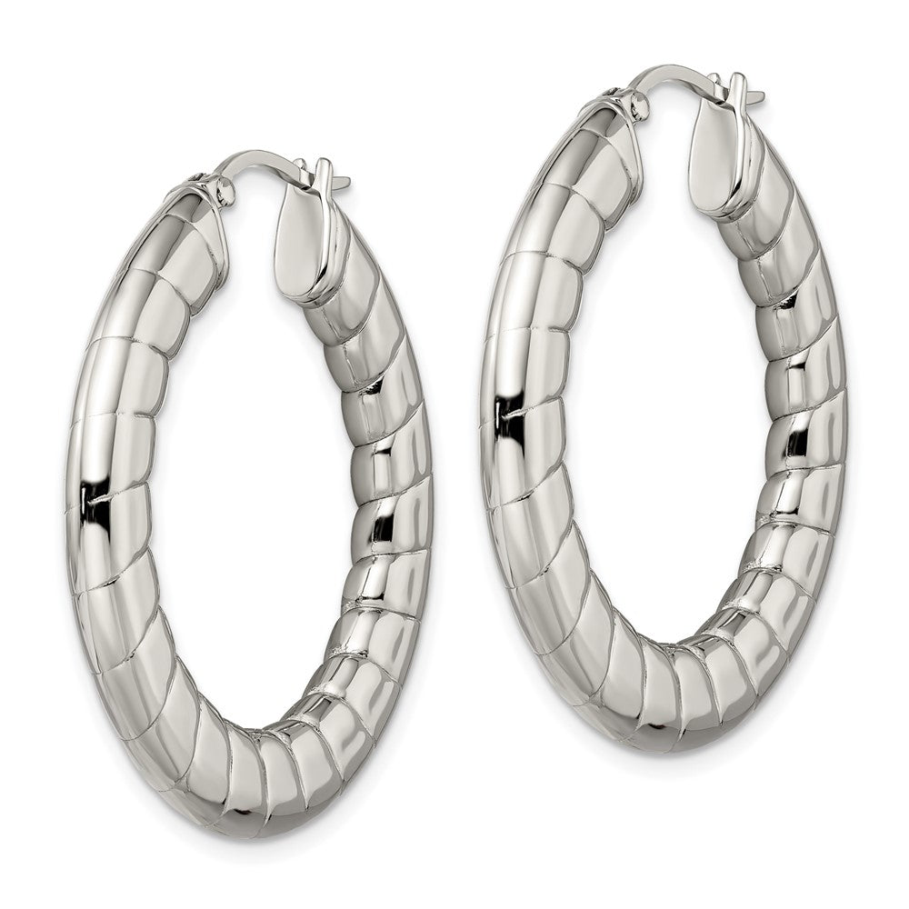 Polished & Textured Hollow Hoop Earrings in Stainless Steel