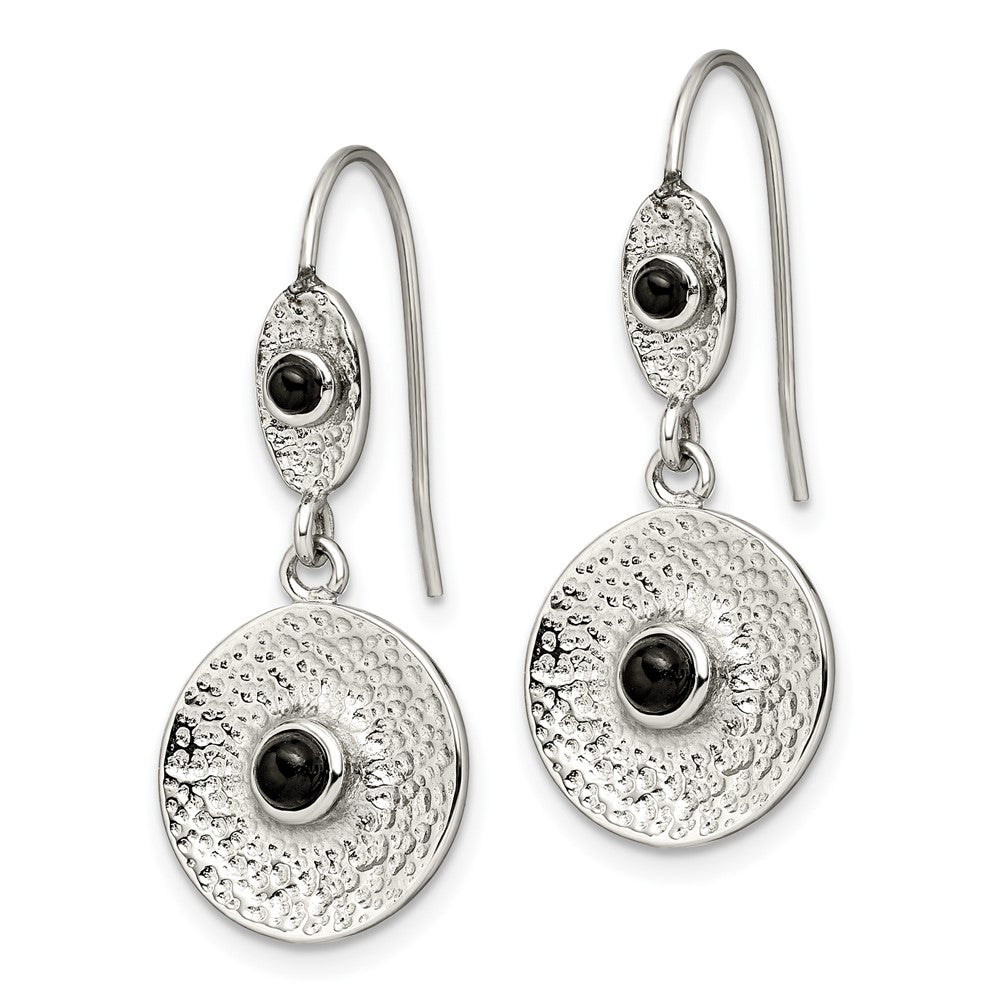 Polished & Textured Black Onyx Circle Earrings in Stainless Steel