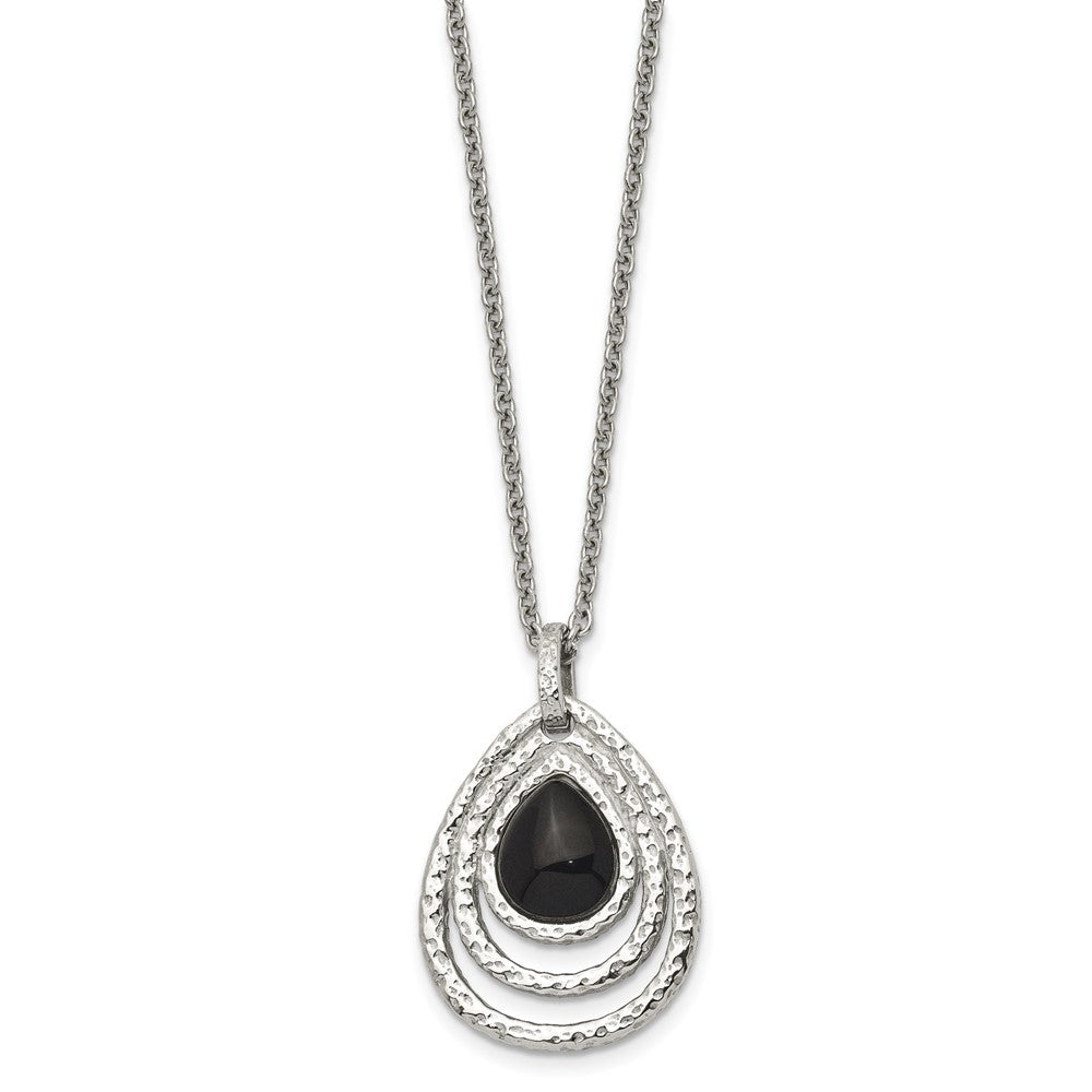 Chisel Stainless Steel Polished & Textured Black Onyx Pendant on an 18-inch Cable Chain with a 2-inch Extension Necklace