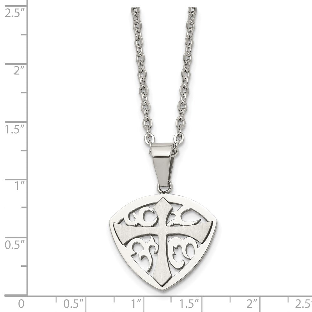 Chisel Stainless Steel Brushed & Polished Cross Shield Pendant on a 20-inch Cable Chain Necklace