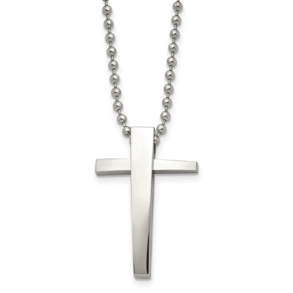 Chisel Stainless Steel Polished Cross Pendant on a 22-inch Ball Chain Necklace