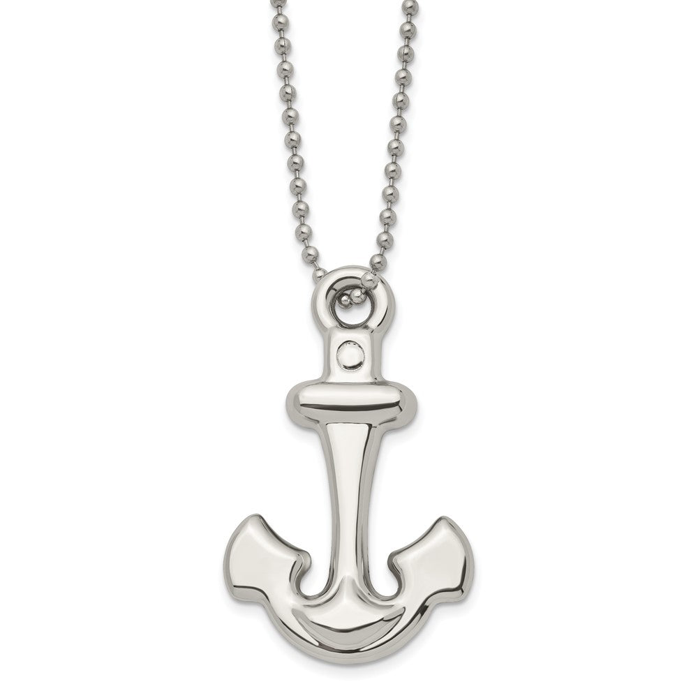 Chisel Stainless Steel Polished Hollow Anchor Pendant on a 22-inch Ball Chain Necklace