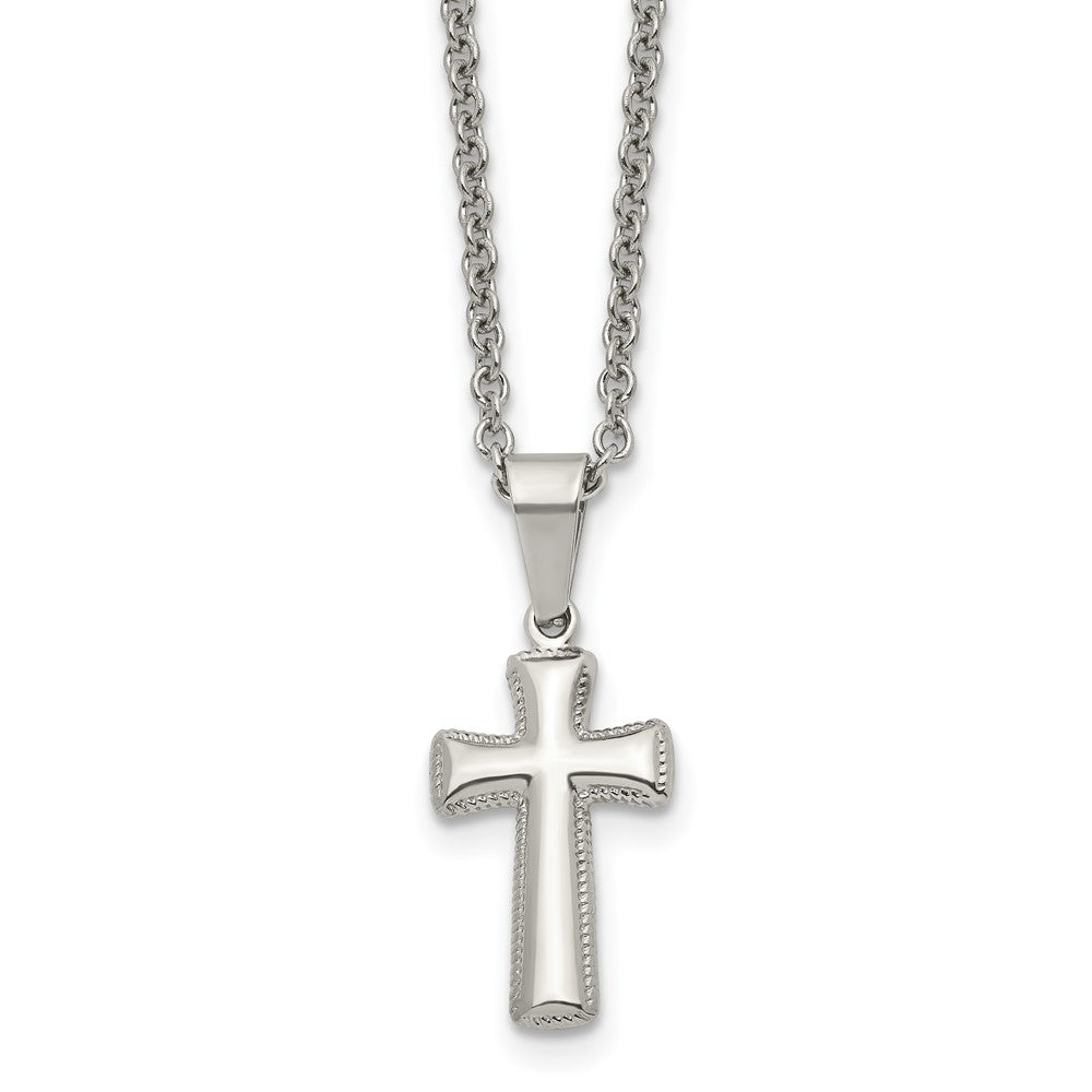 Chisel Stainless Steel Polished Small Pillow Cross Pendant on an 18-inch Cable Chain Necklace