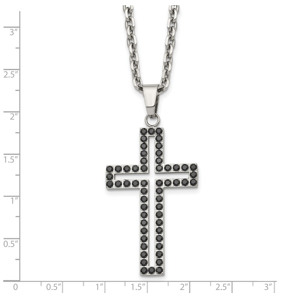 Chisel Stainless Steel Polished Black CZ Cutout Cross Pendant on a 20-inch Cable Chain Necklace
