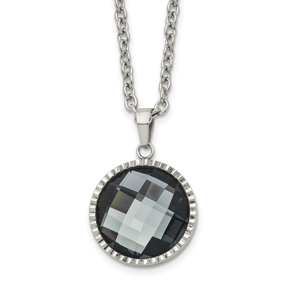Chisel Stainless Steel Polished Grey Glass Pendant on a 29.5-inch Cable Chain Necklace