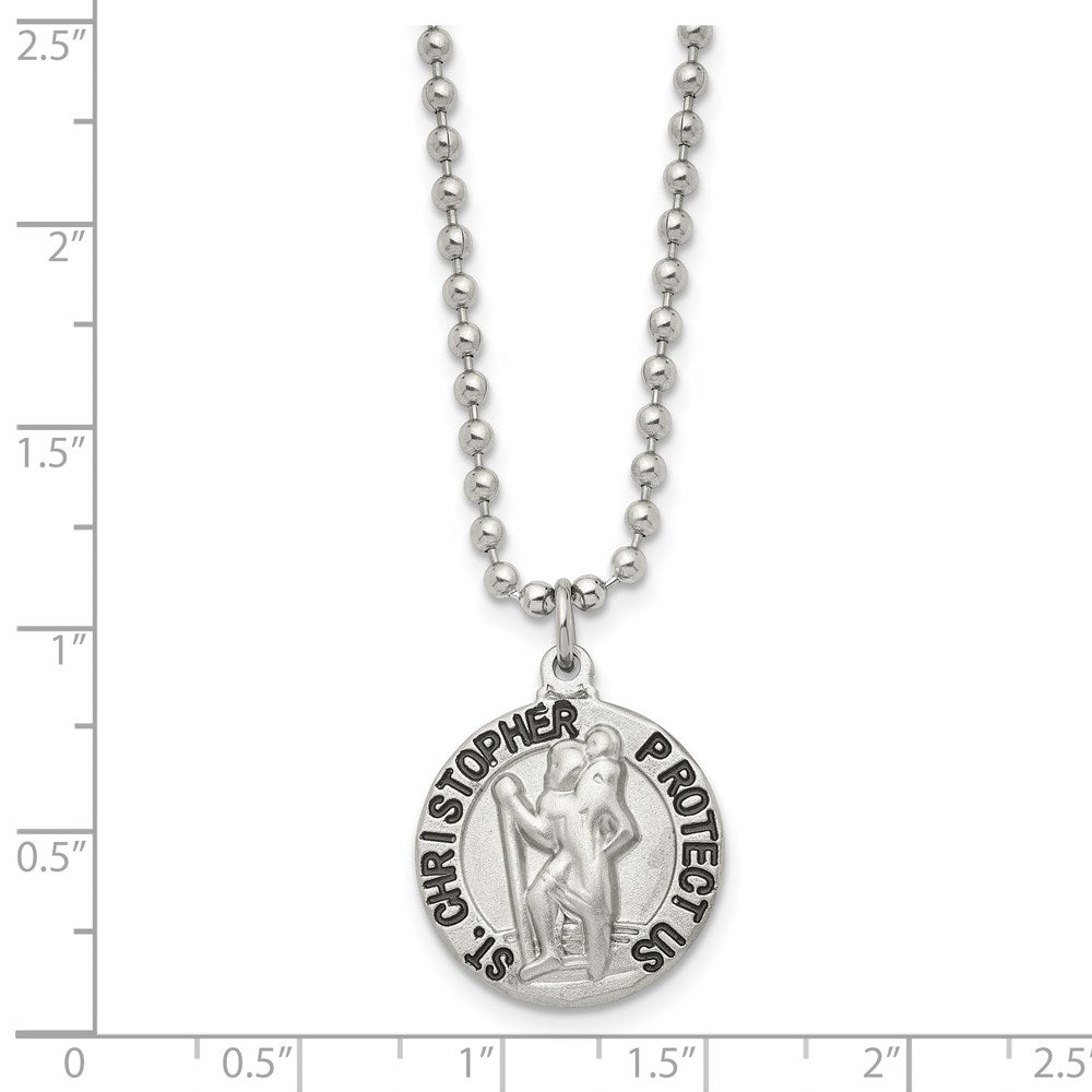 Chisel Stainless Steel Brushed & Enameled St. Christopher Medal on a 22-inch Ball Chain Necklace