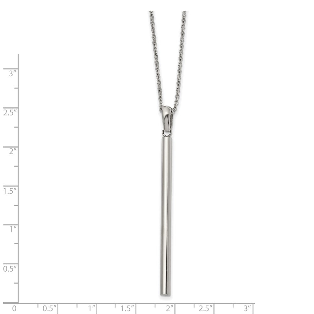 Chisel Stainless Steel Polished Cylinder Bar Pendant on a 16-inch Cable Chain with a 2-inch Extension Necklace