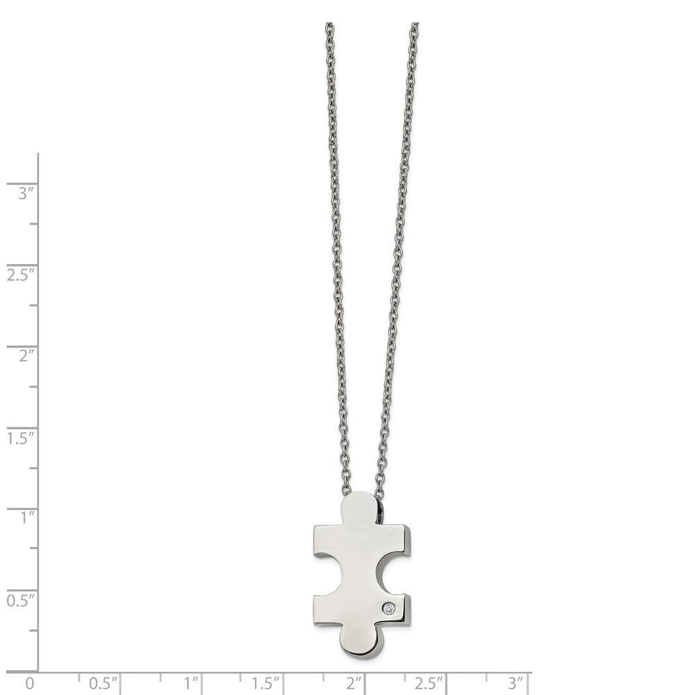 Chisel Stainless Steel Polished with CZ Puzzle Piece Pendant on a 16-inch Cable Chain with 2.5-inch Extension Necklace
