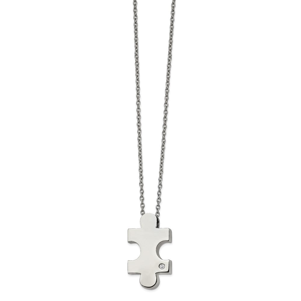 Chisel Stainless Steel Polished with CZ Puzzle Piece Pendant on a 16-inch Cable Chain with 2.5-inch Extension Necklace