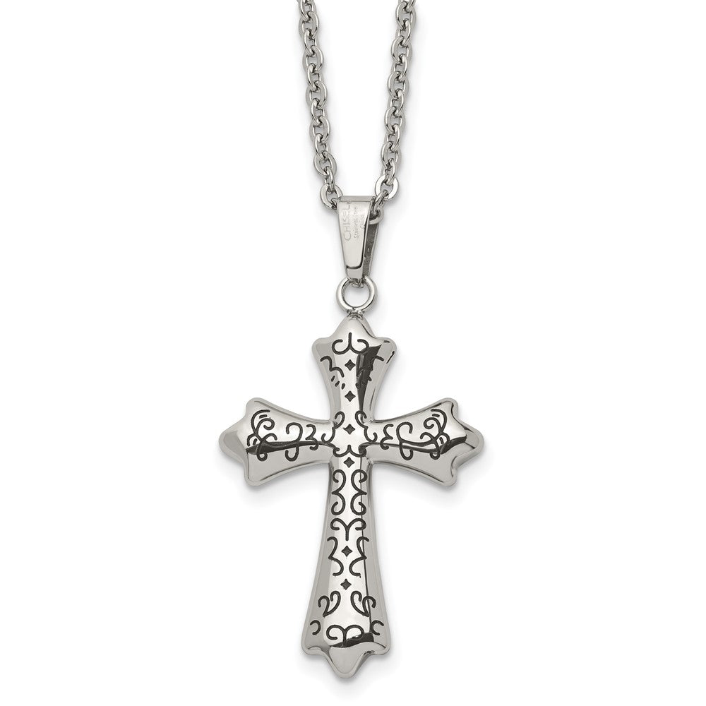 Chisel Stainless Steel Antiqued & Polished Cross Pendant on a 20-inch Cable Chain Necklace